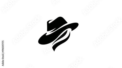 A silhouette of a hat, with fluid shapes, appearing to be in motion against a white background