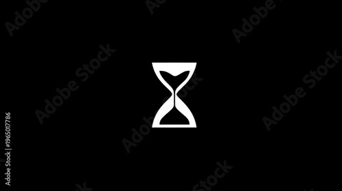 A stark white hourglass symbol centered on a solid black background. Simple, minimalist design