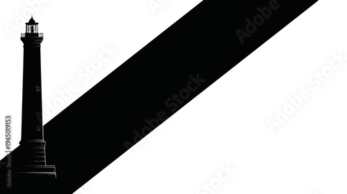 Black and white image of a lighthouse silhouette with a diagonal black shape