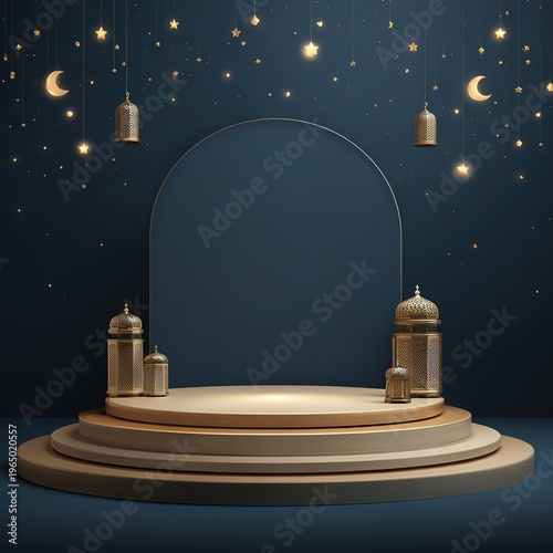 Islamic Festival Background with Podium and Lanterns