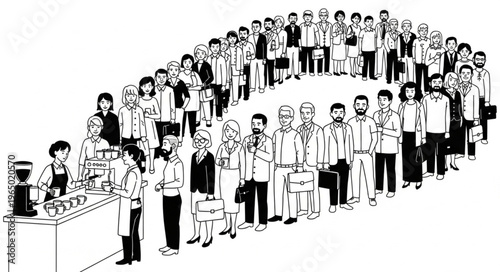 A Long Queue of People Waiting in Line.