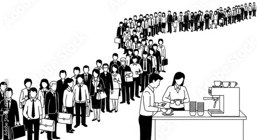 A long queue of people waiting in line for service.