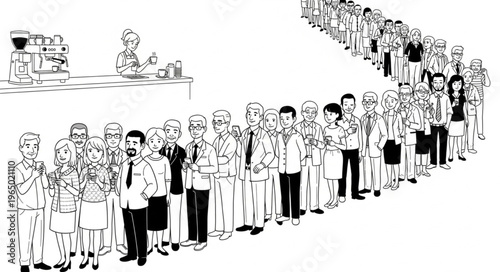 A long queue of people waiting in line.