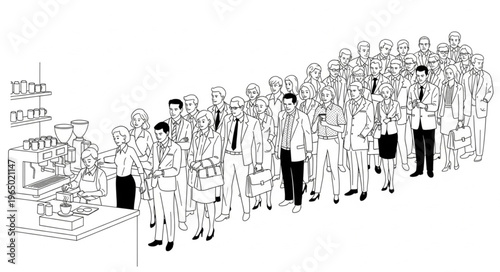 A long queue of people waiting patiently in line.