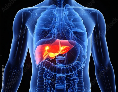 Human body with highlighted internal organs