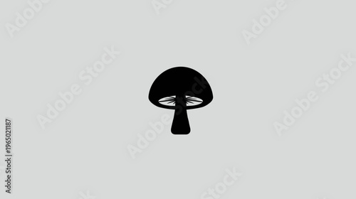 A simple, black mushroom illustration against a plain gray background. Centered composition