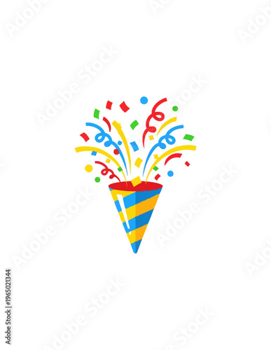 Celebratory party popper with colorful confetti on black background
