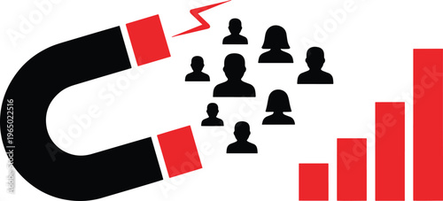 Magnet attracting people to growth chart indicating customer acquisition and profit increase