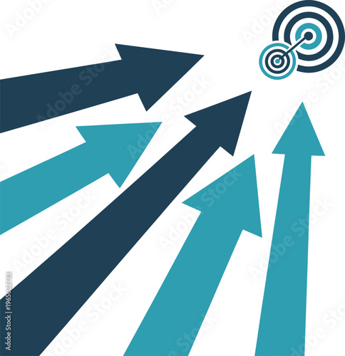 Multiple arrows pointing upwards towards targets, representing ambitious business goals