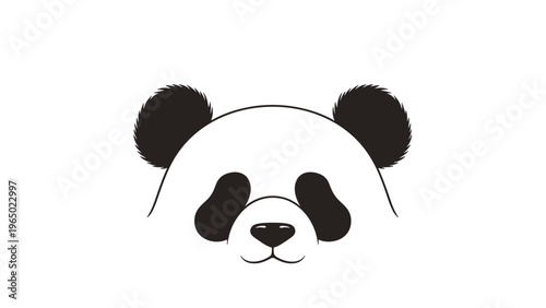 High-contrast black and white illustration focuses on the face of a giant panda with its distinctive eye patches and ears.