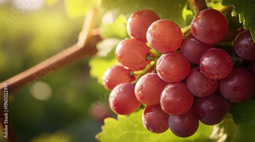 Studio-style isolated shot of red grapes on the vine, slight color gradients and gloss on grape skin, clean botanical look