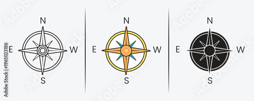 Present day Compass Vector Outline Navigation Heading Image For Travel Adventure Concept