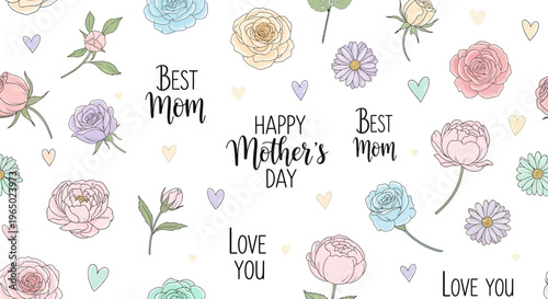 A colorful illustration of flowers and hearts with Happy Mother's Day text