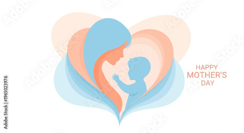 Mother's Day heart illustration with baby and mom