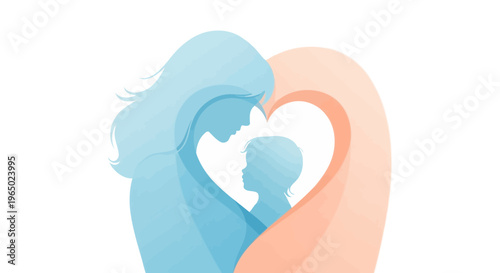 Mother and child forming heart shape with their heads together in love