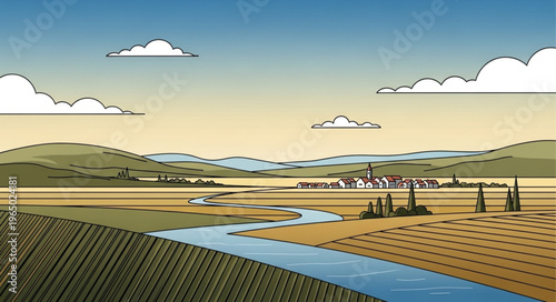 Irrigation canal in dry landscape.