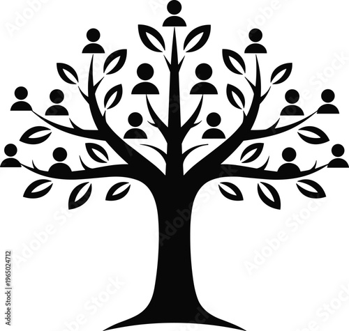 Family tree icon vector, people connection concept, community network design, genealogy symbol, abstract tree illustration, social structure graphic, teamwork unity
