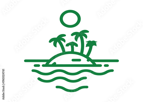 Tropical Island Paradise Sun, Palm Trees, and Ocean Waves Icon