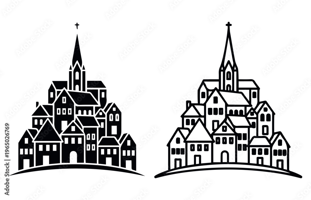 Obraz premium Village silhouette vector Premium AI-generated vector