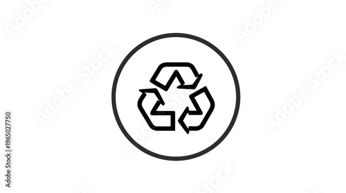 A white background with a black encircled recycling symbol in the center