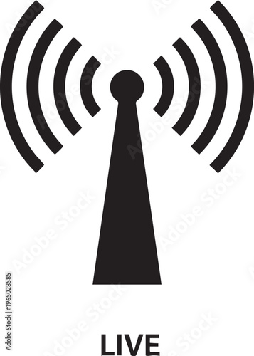 Radio tower, live broadcast, signal waves, communication icon