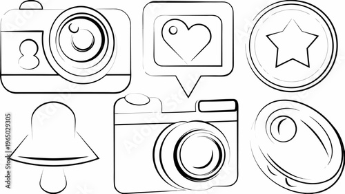 Vector icons of social media influencer tools with cameras and ratings