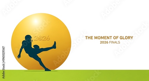 American football player silhouette kicking the ball against a golden sphere, 2026 finals concept