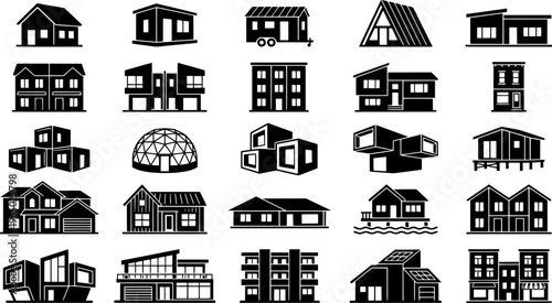 Prefabricated modular home icon in thin line style
