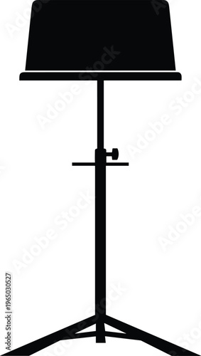 Black silhouette of music stand with adjustable height and tripod base.