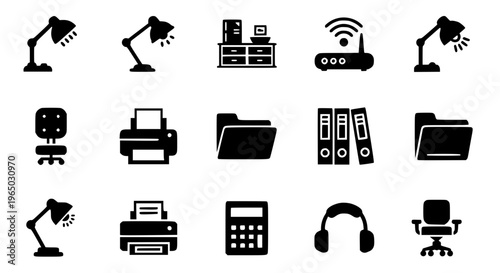 Collection of Office and Work Equipment Icons