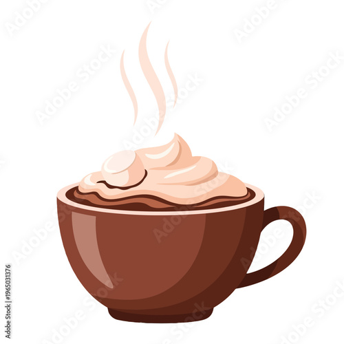 Delightful hot beverage illustration featuring a steaming cup generously topped with creamy whipped swirl, perfect for cozy moments and sweet indulgence on a chilly day