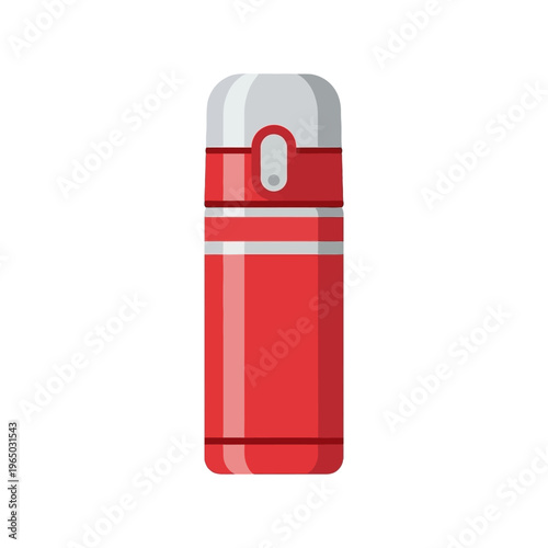 Bright red insulated thermos bottle illustration, a portable solution for maintaining beverage temperature. Ideal for outdoor excursions, travel, and daily hydration needs