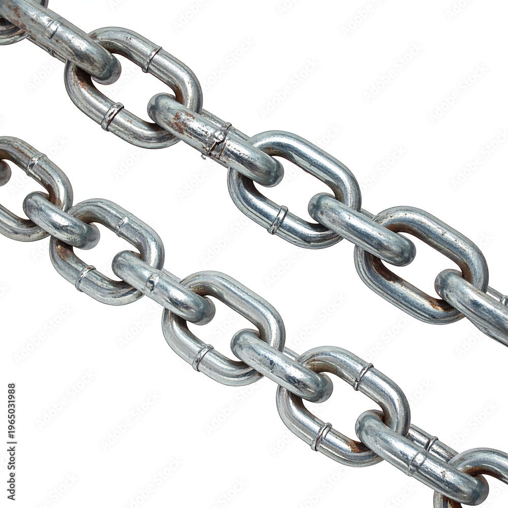 Fototapeta premium A close-up of two silver metal chains on a white background