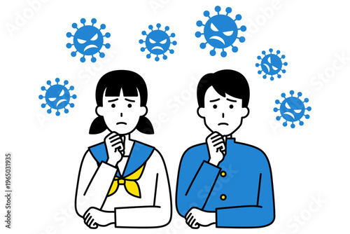 ウィルスに悩んでいる学生の男女