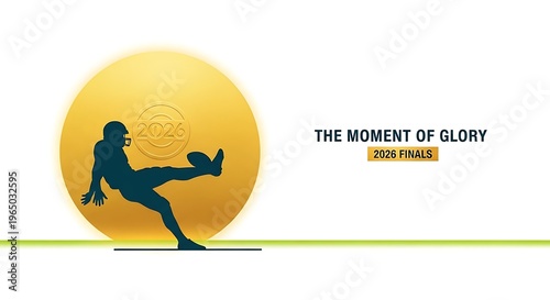 American football player kicking the ball silhouette on golden sun background for 2026 finals