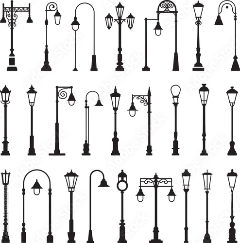 Set of vintage silhouettes of tools and chairs vector illustration