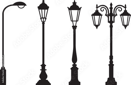 Vintage old street lamp vector illustration in city