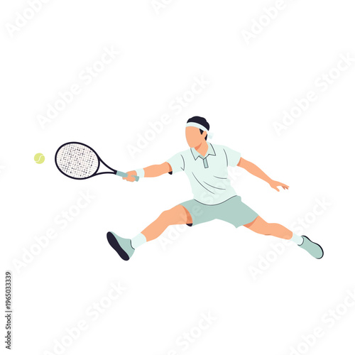 Dynamic Tennis Player Hitting Forehand Shot in Mid-Air
