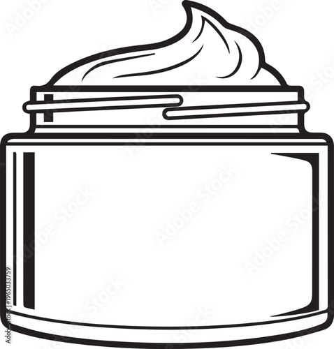 A black and white drawing of a cosmetic cream jar