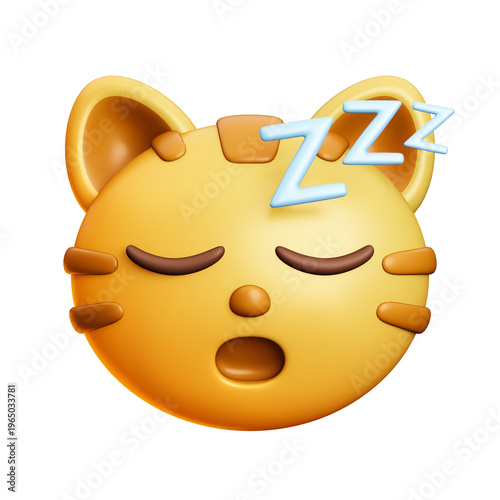 Sleeping Cat Emoji 3D Illustration with Zzz Expression
