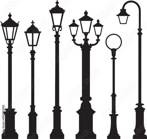 Vintage old street lamps vector in city style