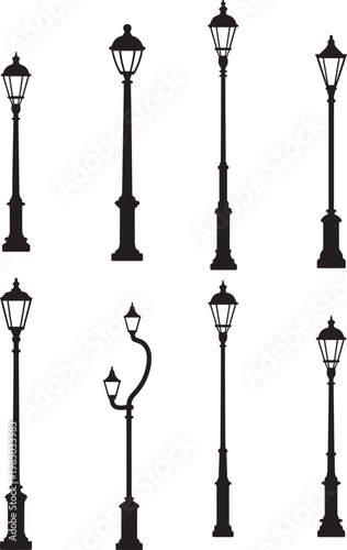 Set of antique vintage street lamps vector illustration