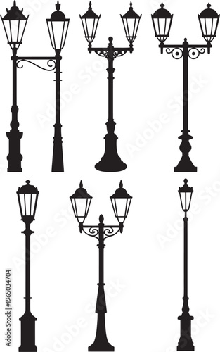 Vintage street lamp vector illustration in city style