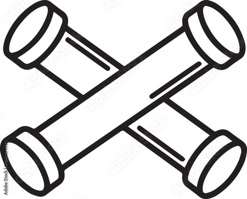 A black and white drawing of two bolts crossed over each other