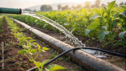 Efficient Irrigation Tubing Delivering Water to Crops in Fields
