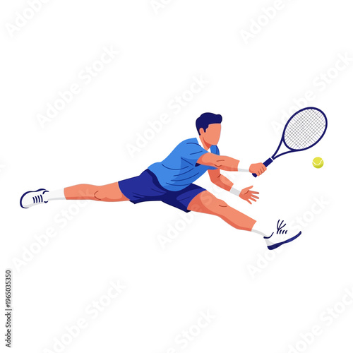 Tennis Player Leaping for Ball, Dynamic Action Shot, Sports Illustration