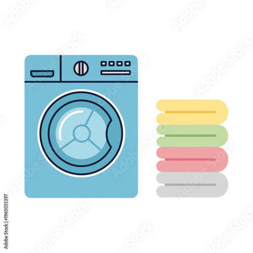 Modern Washing Machine with Stack of Clean Folded Laundry