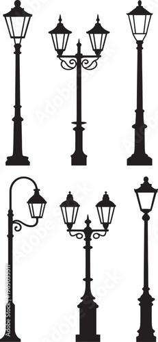 Vintage street lamp vector illustration with antique lantern and city streetlight design