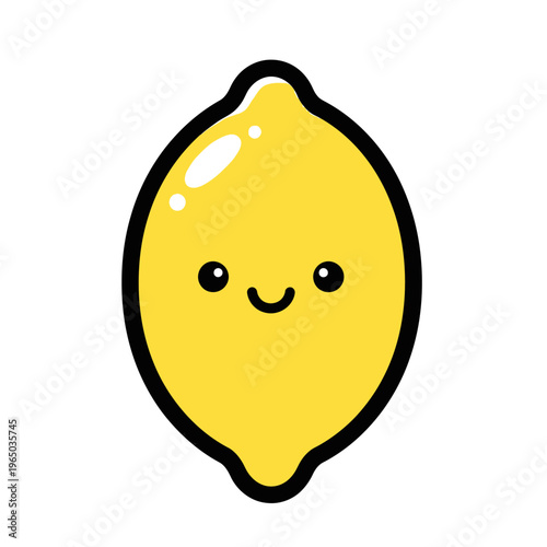 Cute cartoon lemon with a happy smiling face and black outline on a clean white background.