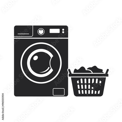 Washing Machine and Laundry Basket Icon - Modern Clean Design